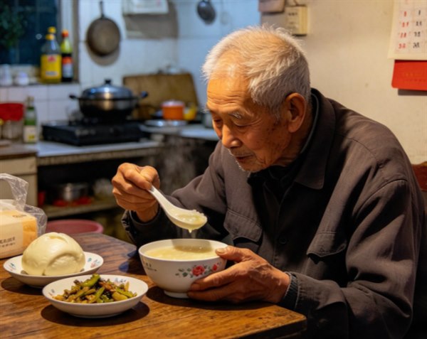 老人独自吃饭